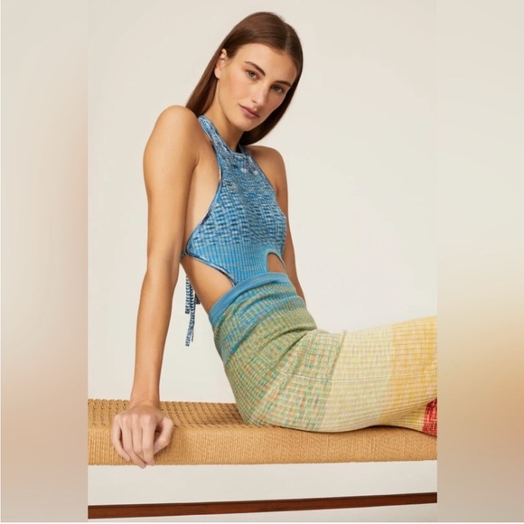 Staud Edesia Rainbow Stripe Knit Cut Out Midi Dress Small - Picture 2 of 6